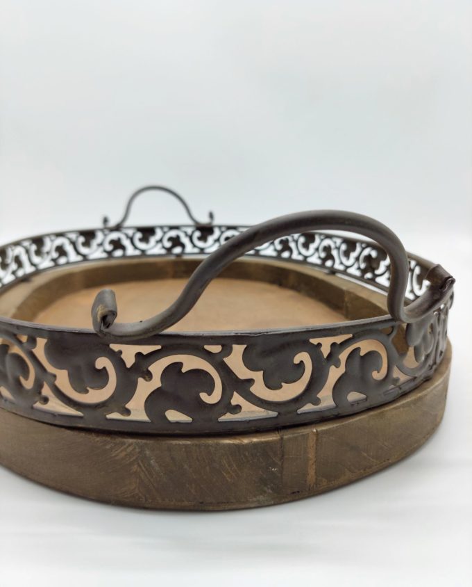 Tray Brown Wooden Metal 56 cm x 40 cm