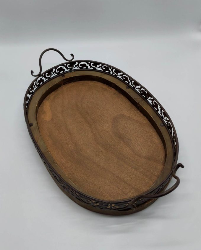 Tray Brown Wooden Metal 45 cm x 33 cm