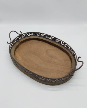 Tray Brown Wooden Metal 45 cm x 33 cm