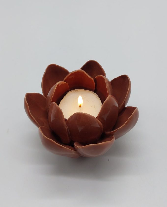 Votive Flower Ceramic Brown