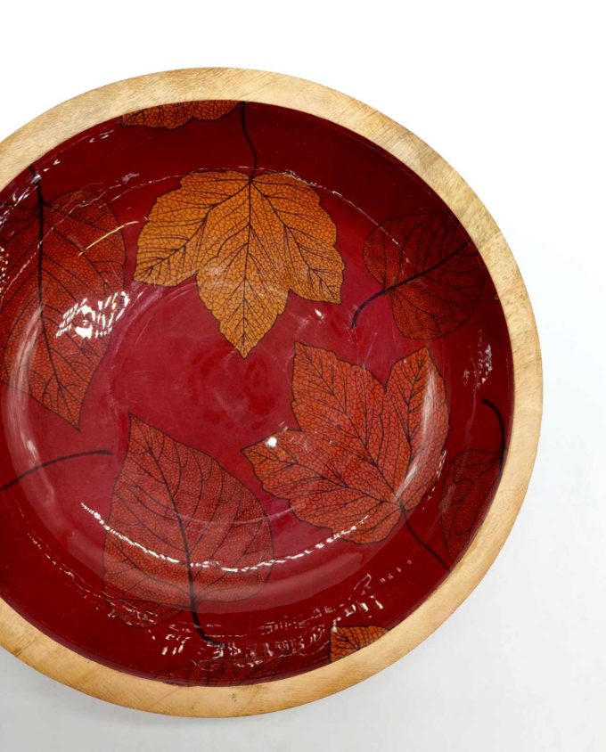 Bowl Wooden Wine Red "Leaf" Diameter 25 cm