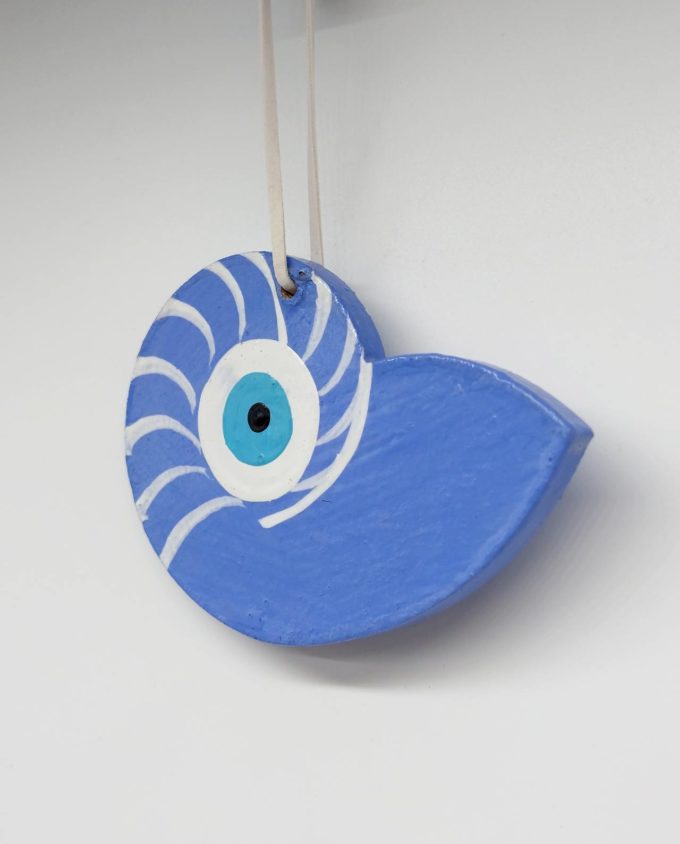 Seashell Evil Eye Wooden Handmade 10.5 cm x 8 cm indigo