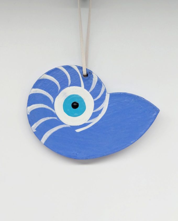 Seashell Evil Eye Wooden Handmade 10.5 cm x 8 cm indigo