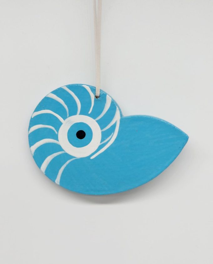 Seashell Evil Eye Wooden Handmade 10.5 cm x 8 cm light blue