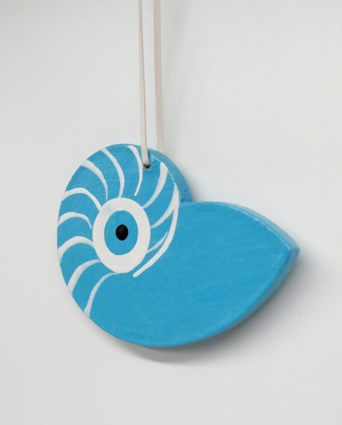 Seashell Evil Eye Wooden Handmade 10.5 cm x 8 cm light blue