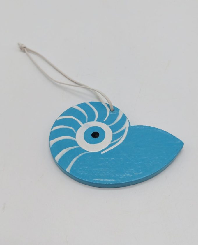 Seashell Evil Eye Wooden Handmade 10.5 cm x 8 cm light blue