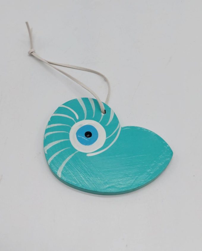 Seashell Evil Eye Wooden Handmade 10.5 cm x 8 cm turquoise