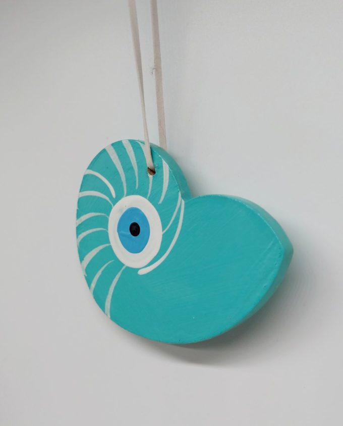 Seashell Evil Eye Wooden Handmade 10.5 cm x 8 cm turquoise