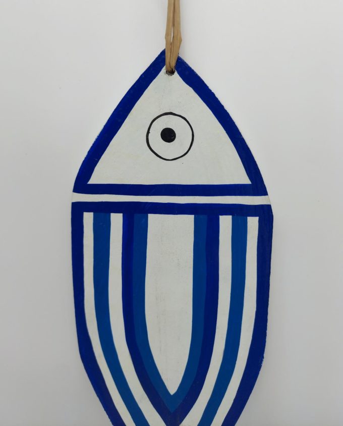 Fish Wooden Handmade New Greek Stripes Blue