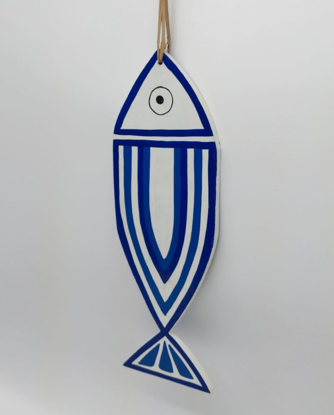 Fish Wooden Handmade New Greek Stripes Blue