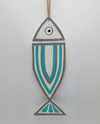 Fish Wooden Handmade New Greek Stripes Turquoise