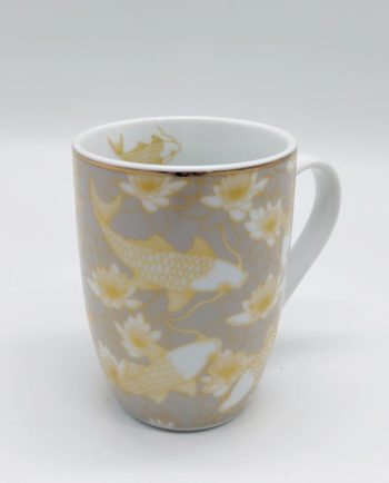 Mug Porcelain Grey Gold Koi Fish