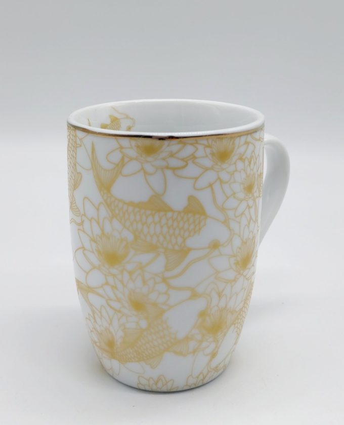 Mug Porcelain White Gold Koi Fish