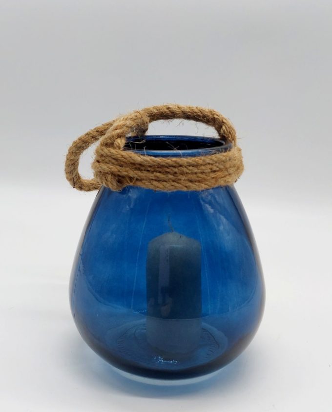 Lantern Glass Blue Height 16.5 cm