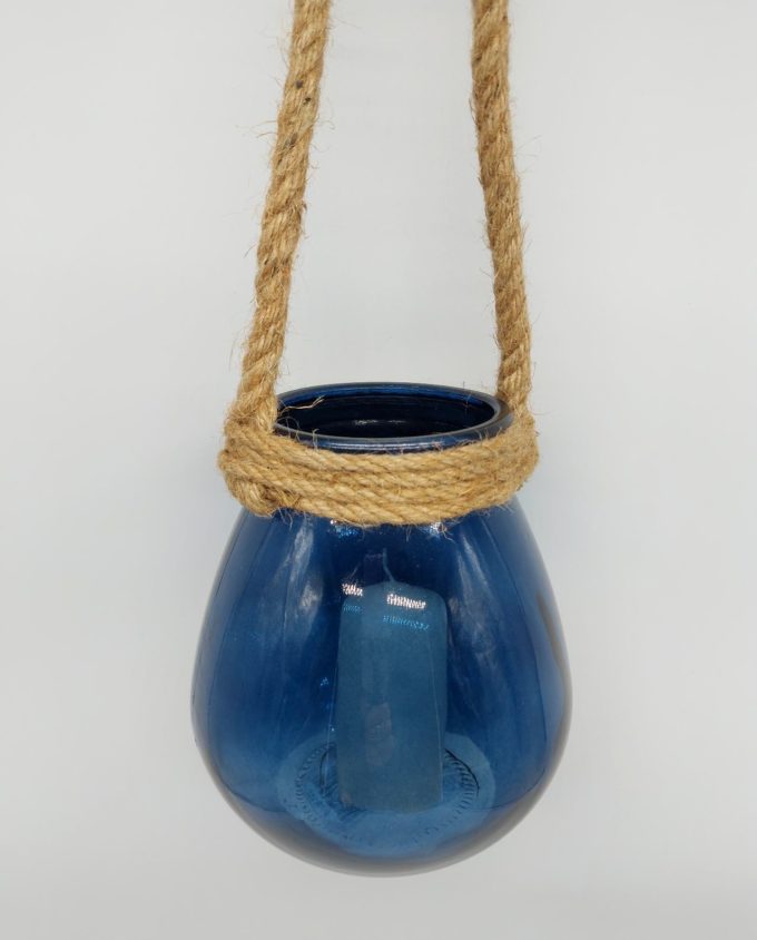 Lantern Glass Blue Height 16.5 cm