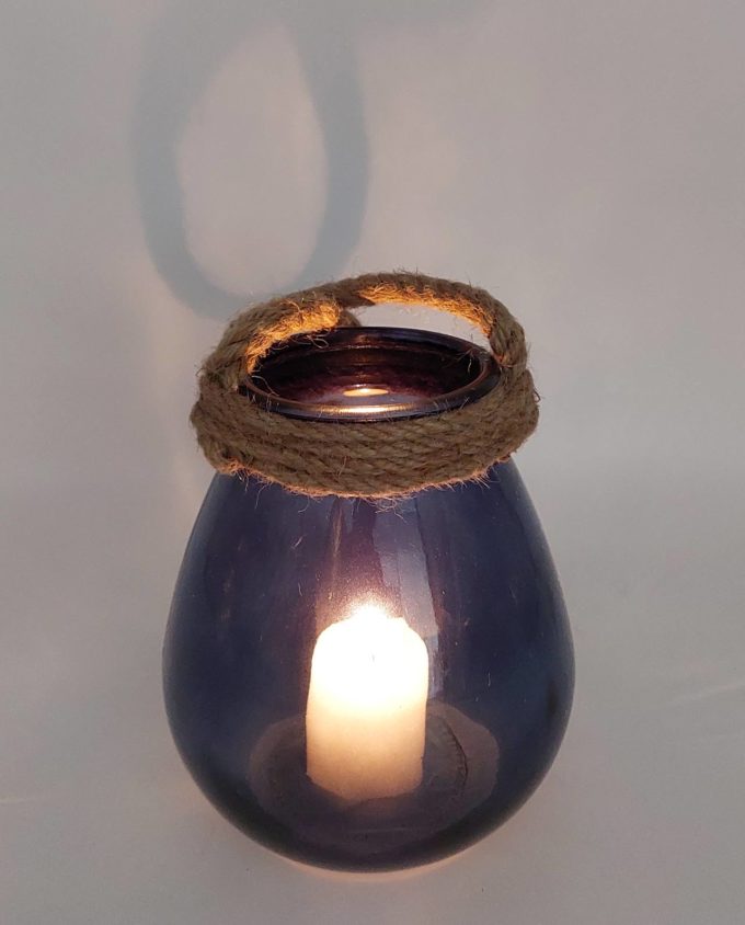 Lantern Glass Blue Height 16.5 cm