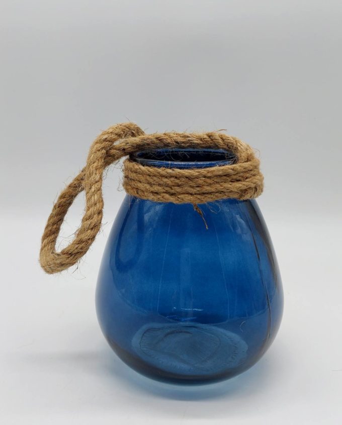 Lantern Glass Blue Height 16.5 cm