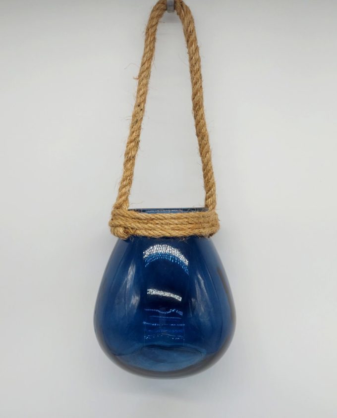 Lantern Glass Blue Height 16.5 cm