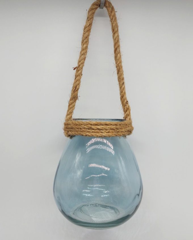 Lantern Glass Light Blue Height 16.5 cm