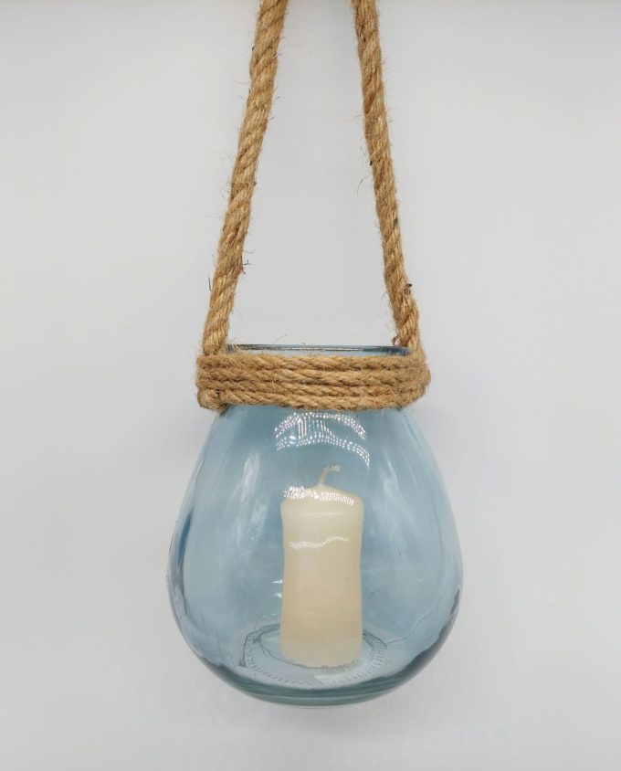 Lantern Glass Light Blue Height 16.5 cm