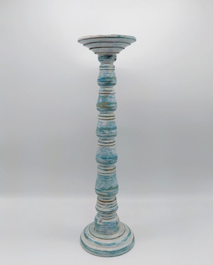 Candleholder Wooden Turquoise Height 50 cm