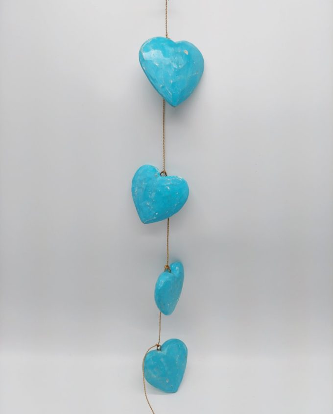Garland of 5 Wooden Turquoise Hearts