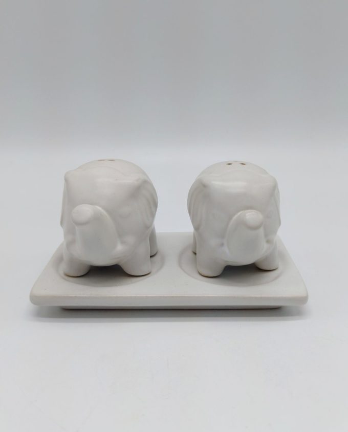 Salt & Pepper Ceramic Elephants with Base