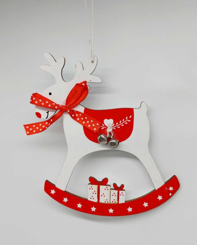 Ornament White Wooden Reindeer
