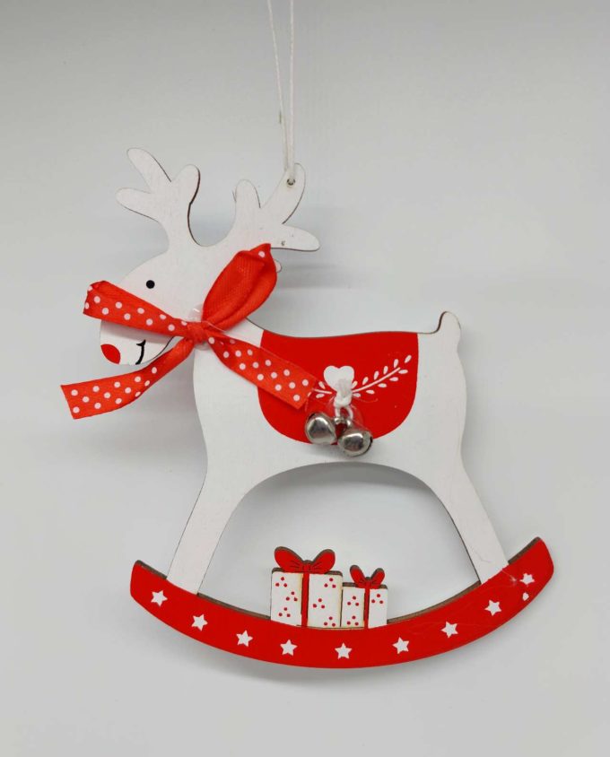 Ornament White Wooden Reindeer