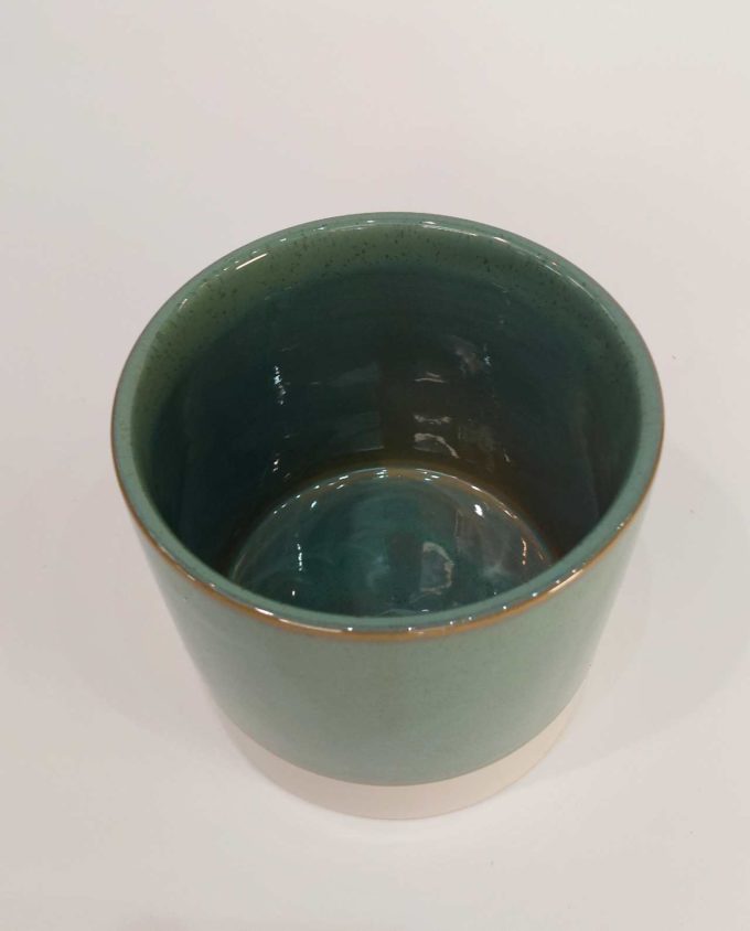 Pot White & Green Ceramic Diameter 14 cm