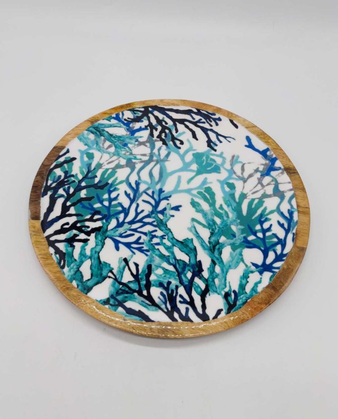 Platter Round Mango Wood "Corals"