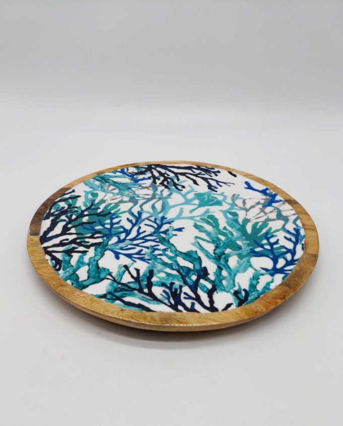 Platter Round Mango Wood "Corals"