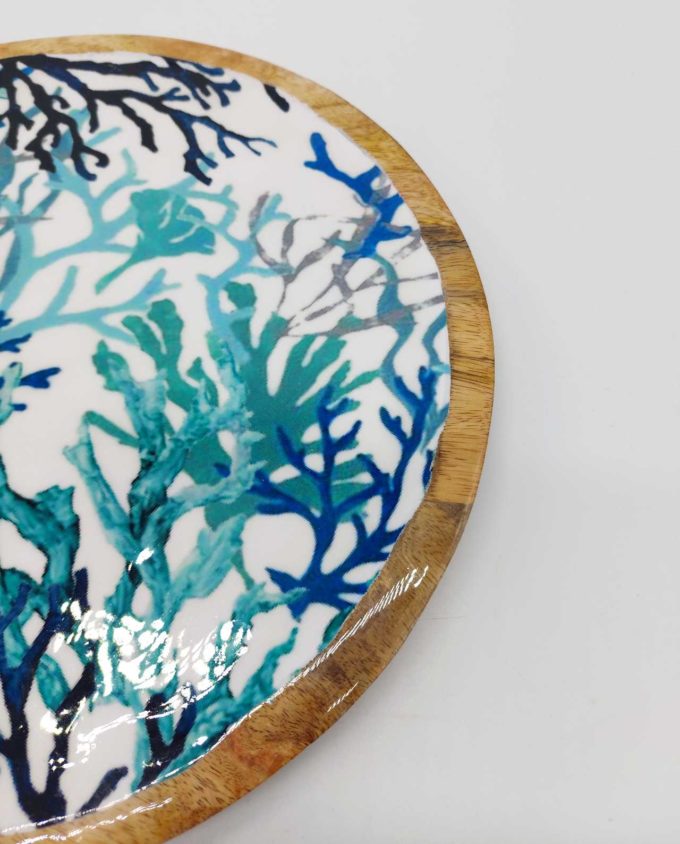 Platter Round Mango Wood "Corals"
