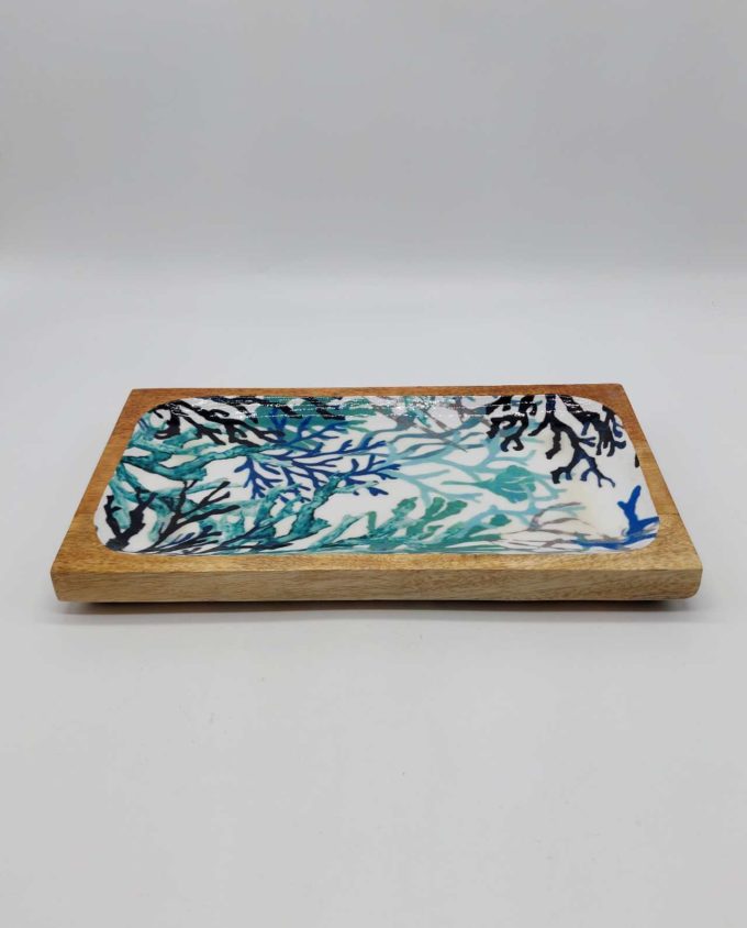 Platter Round Mango Wood "Corals" 37 cm x 20 cm