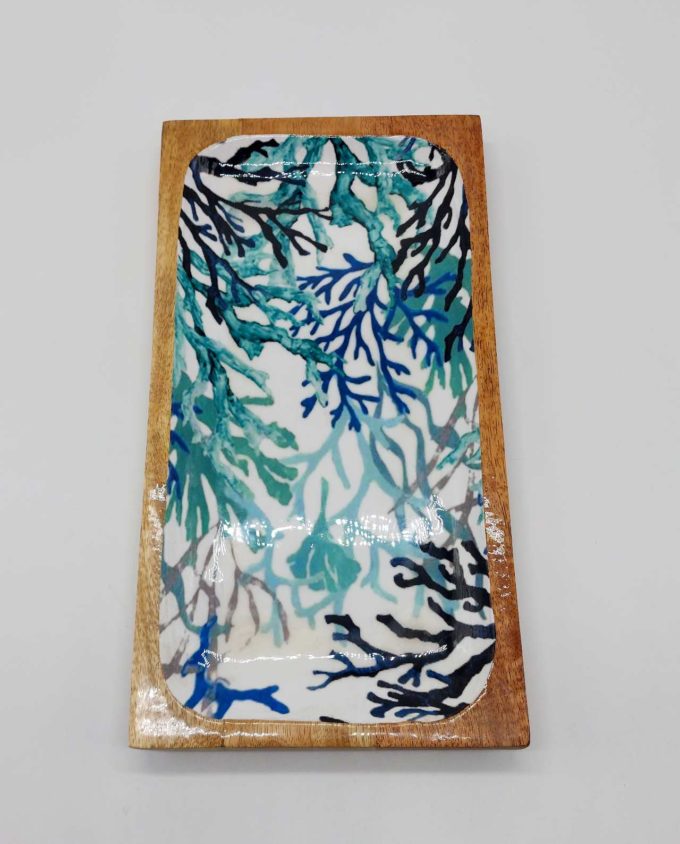 Platter Round Mango Wood "Corals" 37 cm x 20 cm