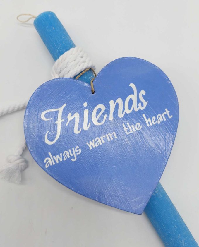 Πασχαλινή λαμπάδα ξύλινη λουλακί καρδιά Friends