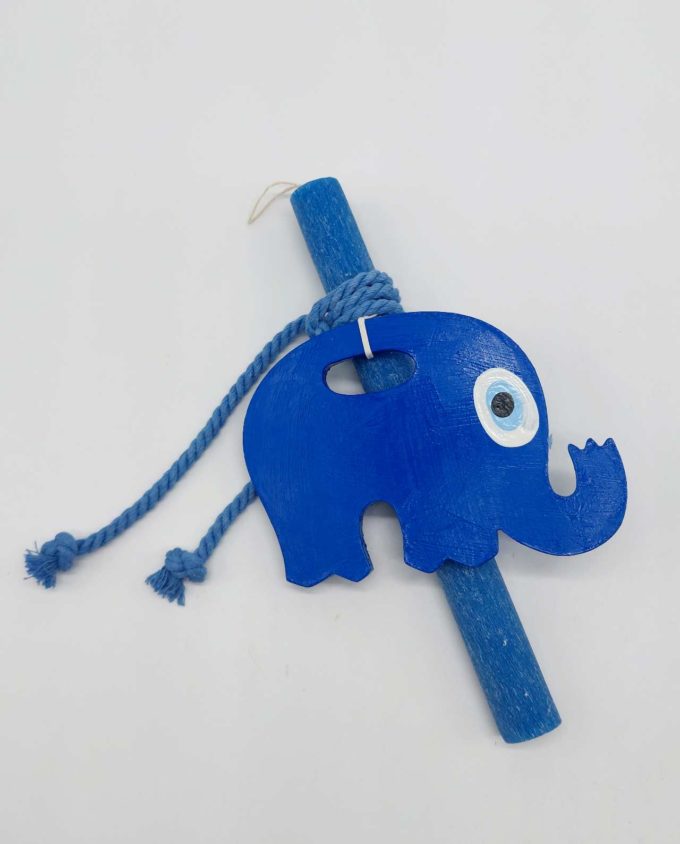 Πασχαλινή λαμπάδα ξύλινος μπλε ελέφαντας ματάκι