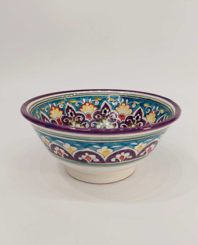 Bowl Ceramic Handpainted purple blue Patterns