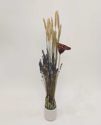 dried flowers arrangement minimal style with lavender, wheat and lotus