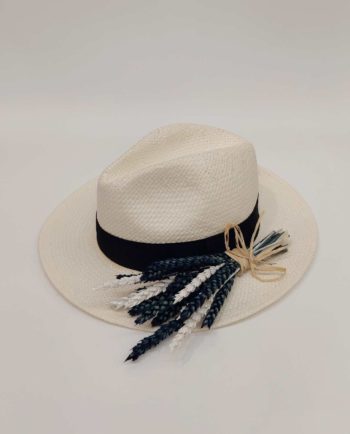 Hat Dried Flowers "Blue & White"