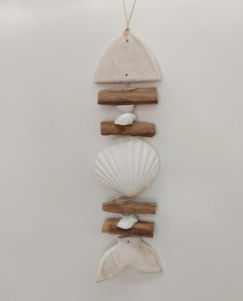 Decorative wall hanging fish made from wood and seashells