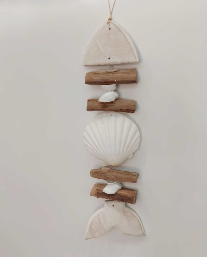 Decorative wall hanging fish made from wood and seashells