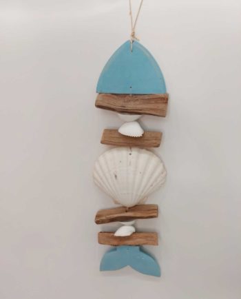 Decorative wall hanging fish made from wood and seashells