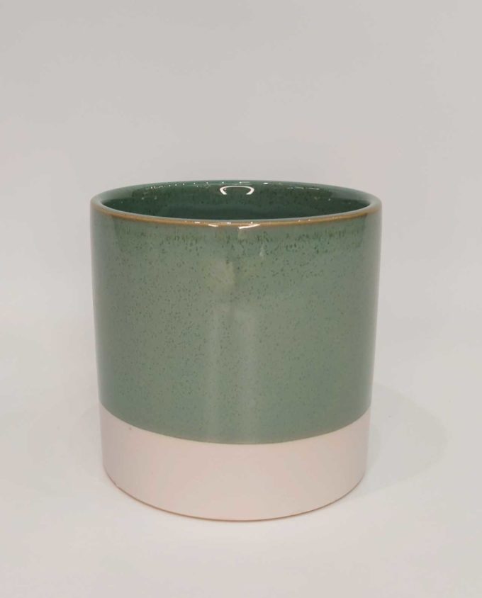 Pot White & Green Ceramic Diameter 14 cm