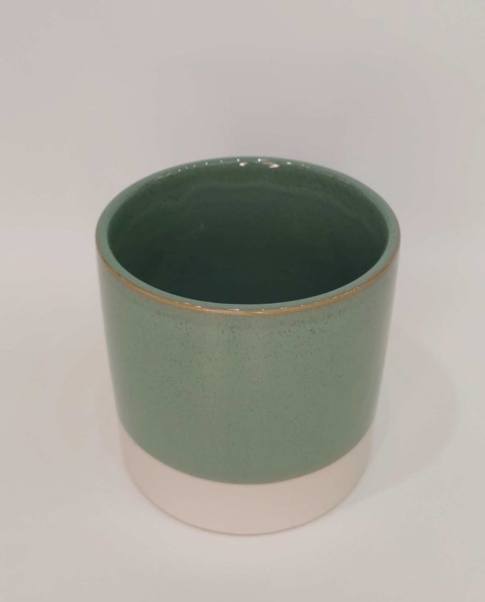 Pot White & Green Ceramic Diameter 14 cm