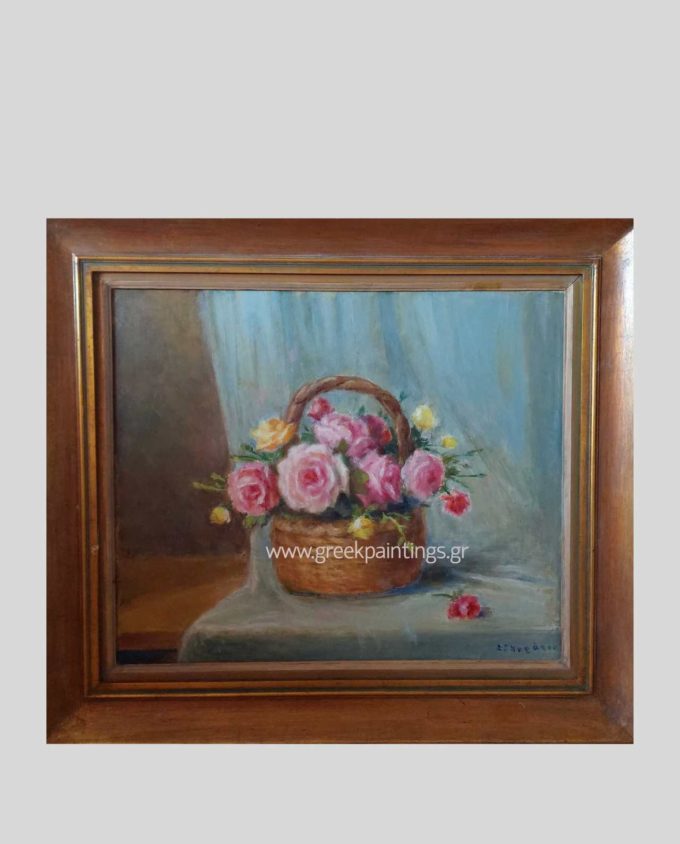 Πίνακας με καλάθι με τριαντάφυλλα