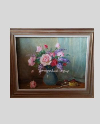 Πίνακας ζωγραφικής με τριαντάφυλλα & Δελφίνιουμ