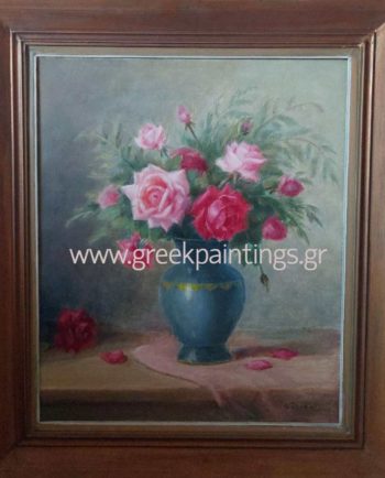 Πίνακας ζωγραφικής με τριαντάφυλλα σε βάζο