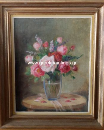 Πίνακας ζωγραφικής με τριαντάφυλλα και δελφίνιουμ