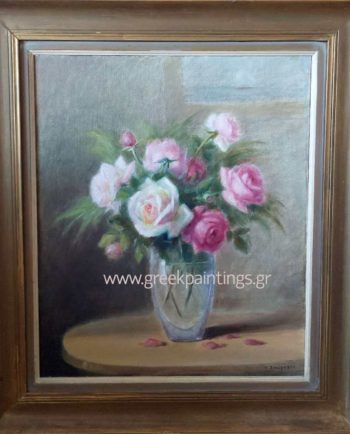 Πίνακας ζωγραφικής με τριαντάφυλλα σε βάζο